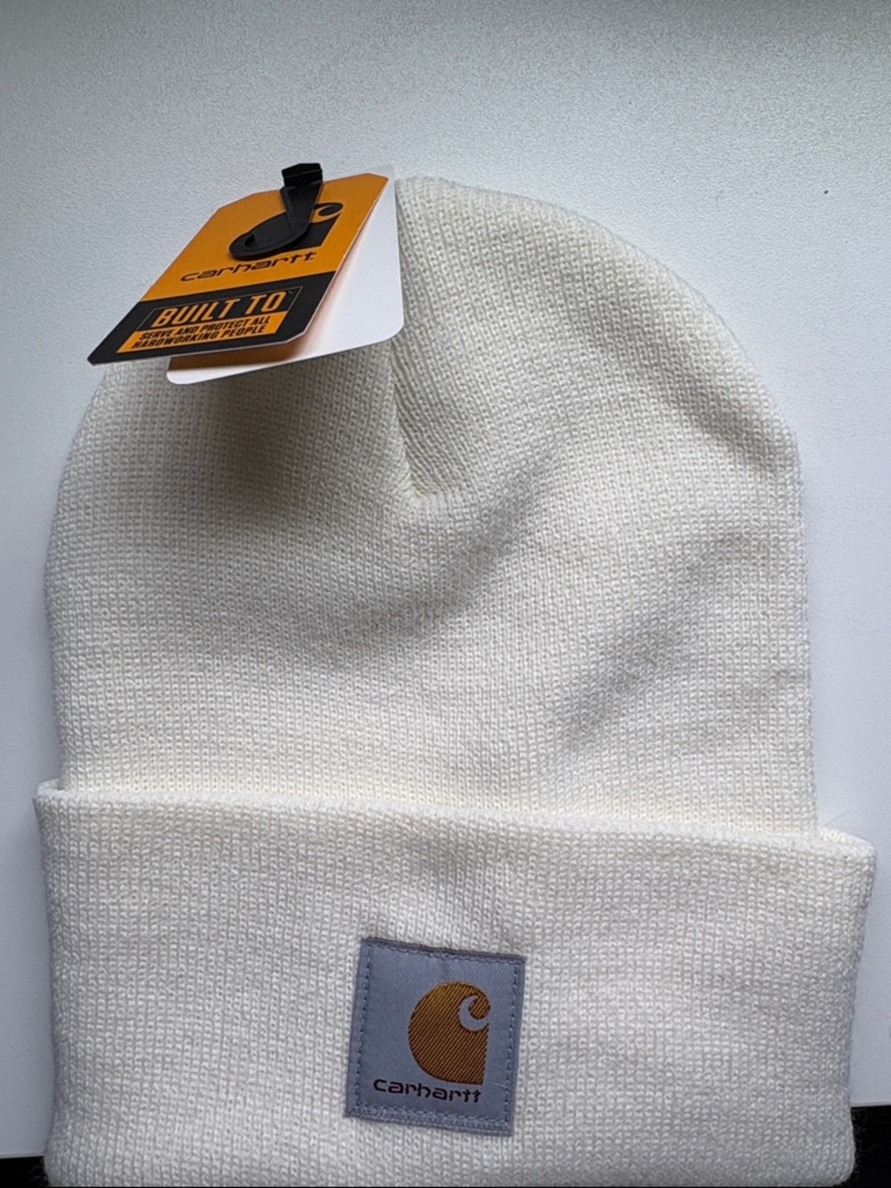 Carhartt Cream Knit Cuffed Beanie with Logo Patch
